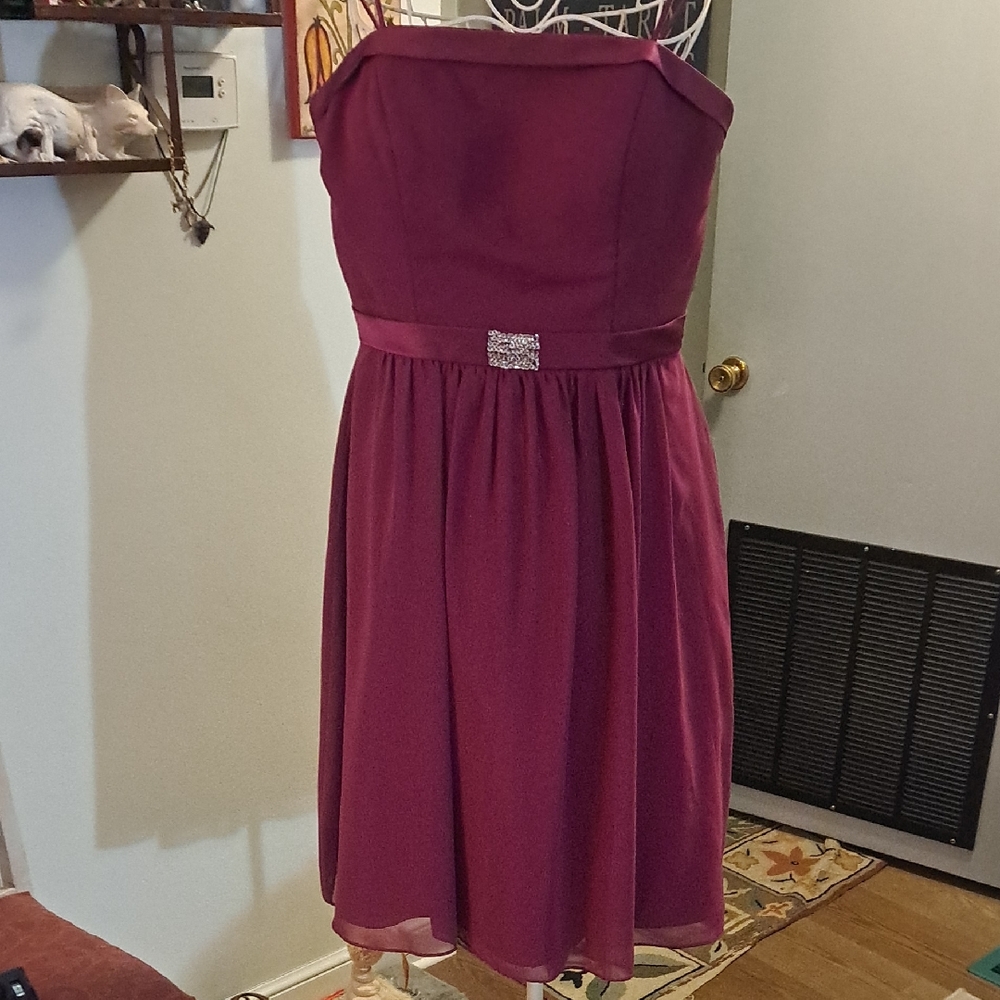 Alfred Angelo Berry Maroon Midi Spaghetti Strap Dress, Size 12